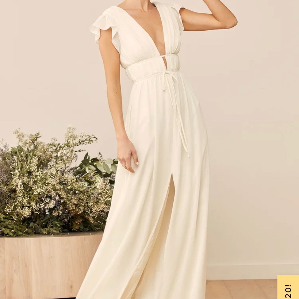 Lulus creamed ruffled maxi dress